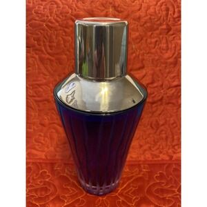 Cobalt Blue‎ Glass & Chrome Cocktail Shaker Etched Top To Bottom  Art Deco Style